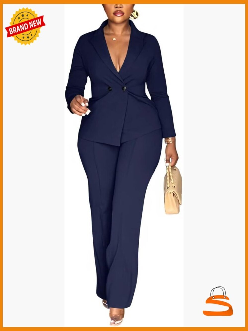 Double Breasted Blazer Pants Suit 2 Piece Set for Work Business Casual